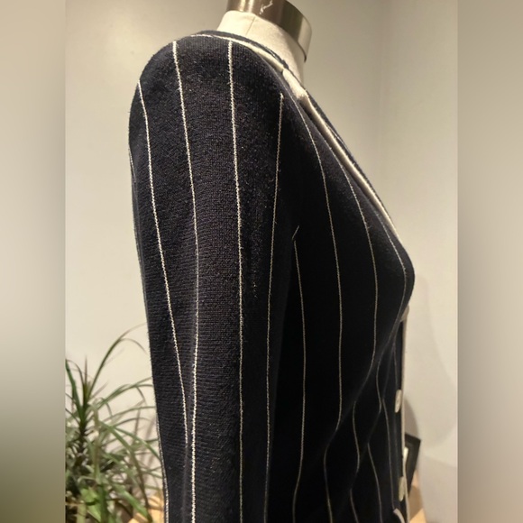 Vintage Lauren by Ralph Lauren Black & White Striped Knit Cotton Blazer Size P/S - Picture 3 of 13